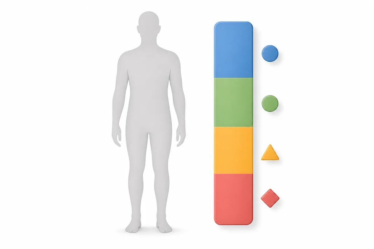 Editorial illustration of an adult BMI chart with four color-coded category bands