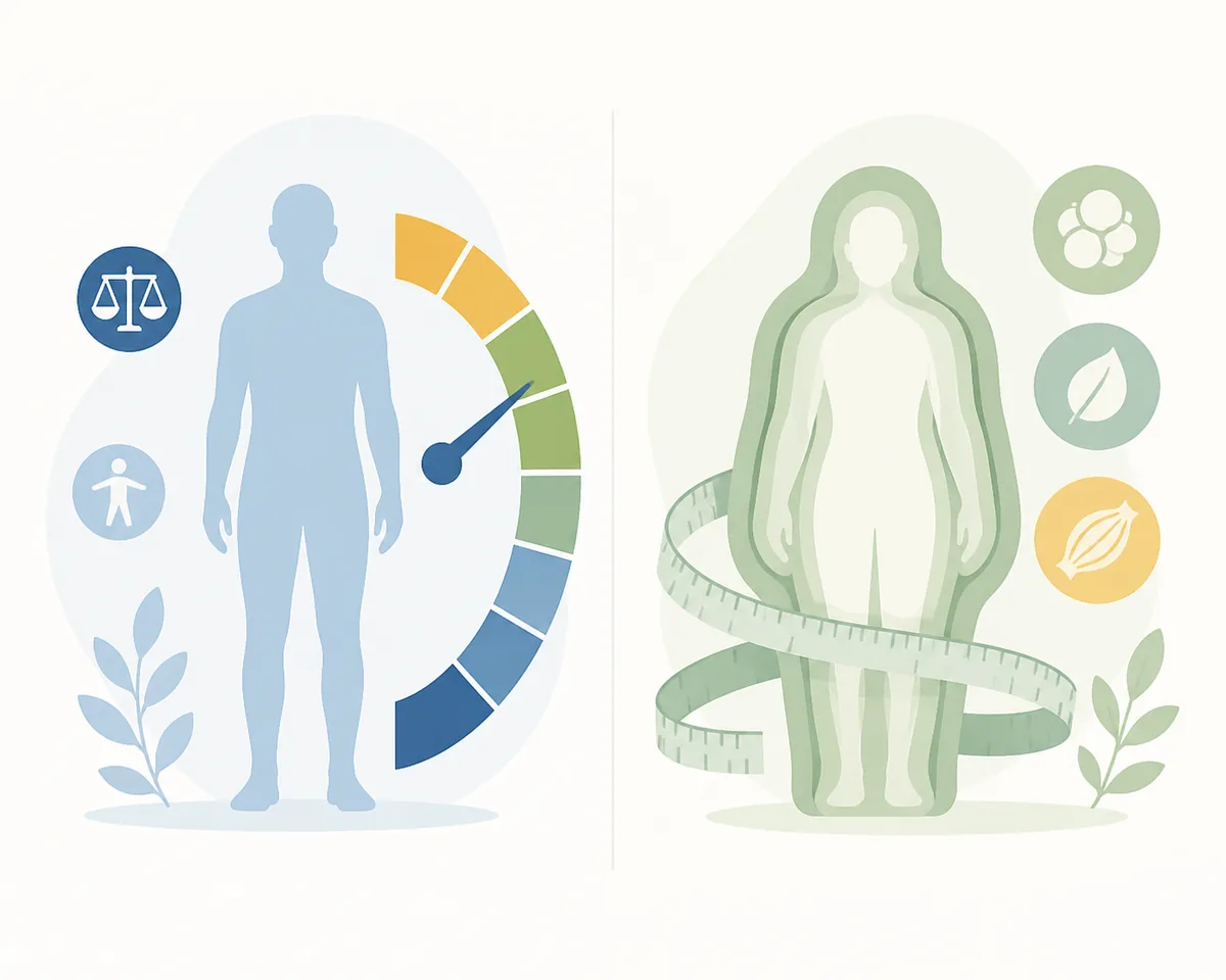 Editorial comparison of BMI chart context and body fat measurement