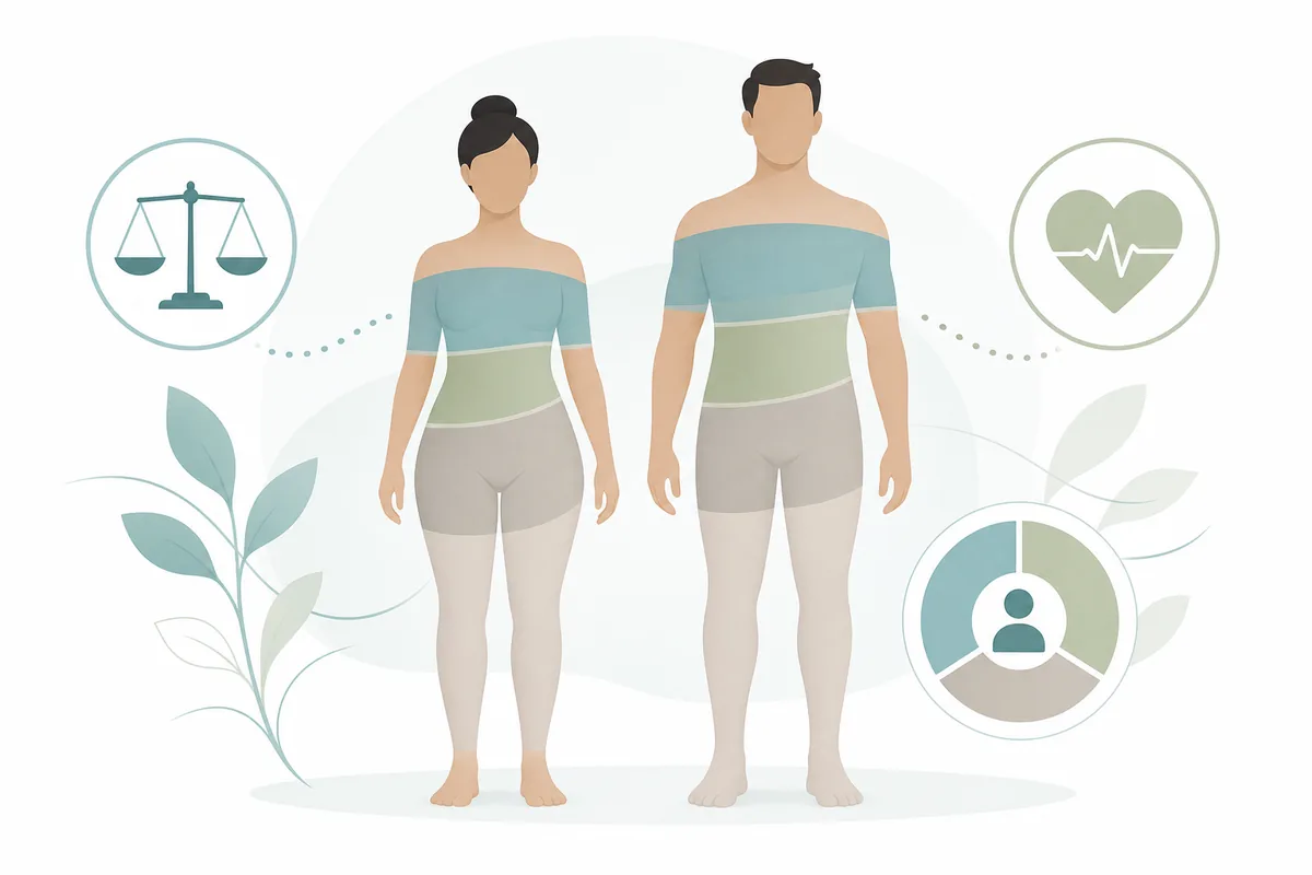 Illustrazione neutra sull'equilibrio della composizione corporea negli adulti